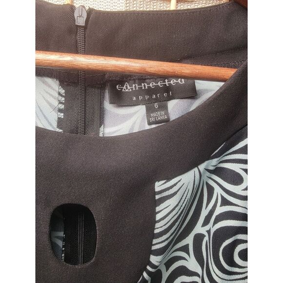 Connected Apparel Size 6 Black Mint Green‎ Swirl Keyhole Midi Sheath Dress - Picture 2 of 5